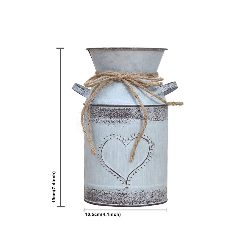 Soyizom Rustic Galvanized Vase Shabby Chic Decor Milk Jug Heart Vase for Vintage Wedding Docor Vase, Rustic Milk Can Tin Jug Vases Decorative Flower Vase for Farmhouse Kitchen Wedding Decoration - Image 2